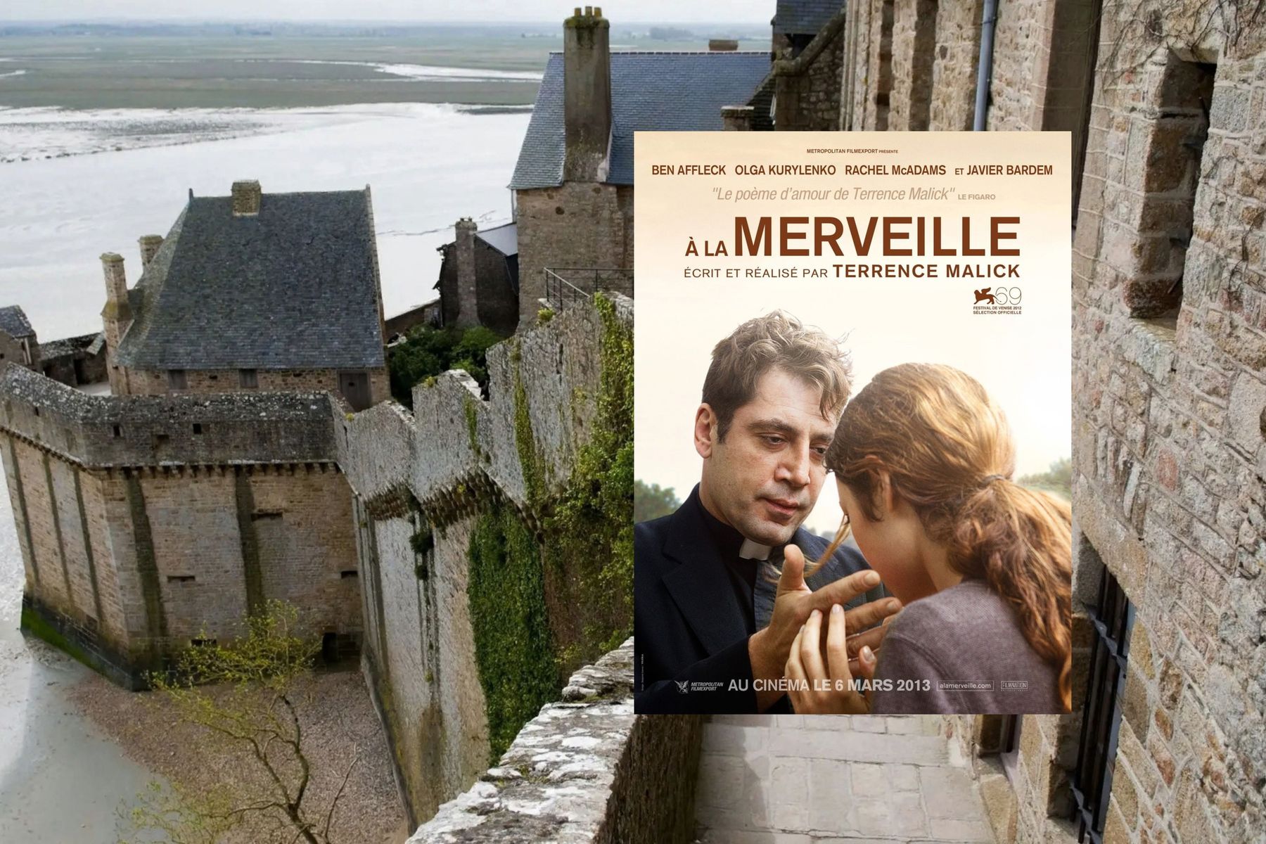 Cartel francés de To the Wonder, de Terrence Malick, sobre las murallas y la bahía
